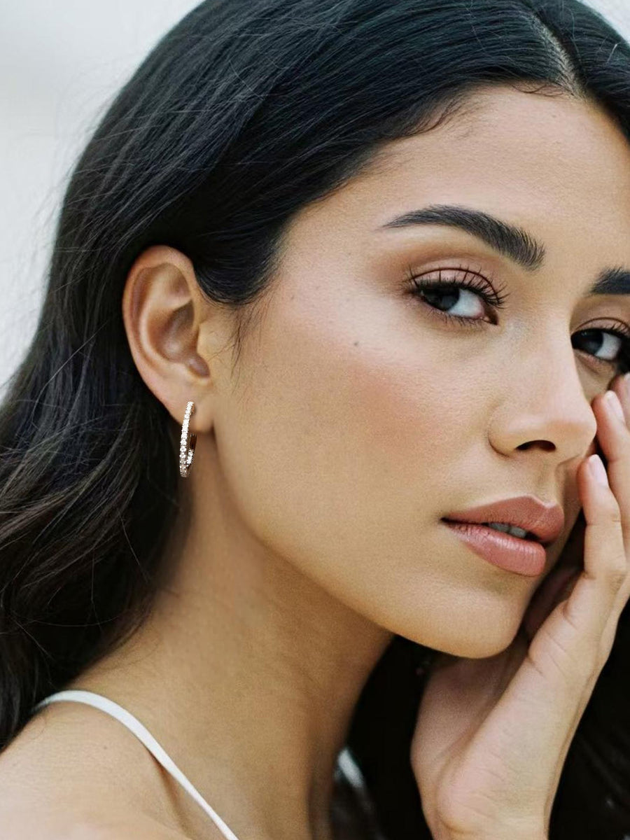 925 Silver Round Shape 1.6mm Moissanite Hoop Earrings