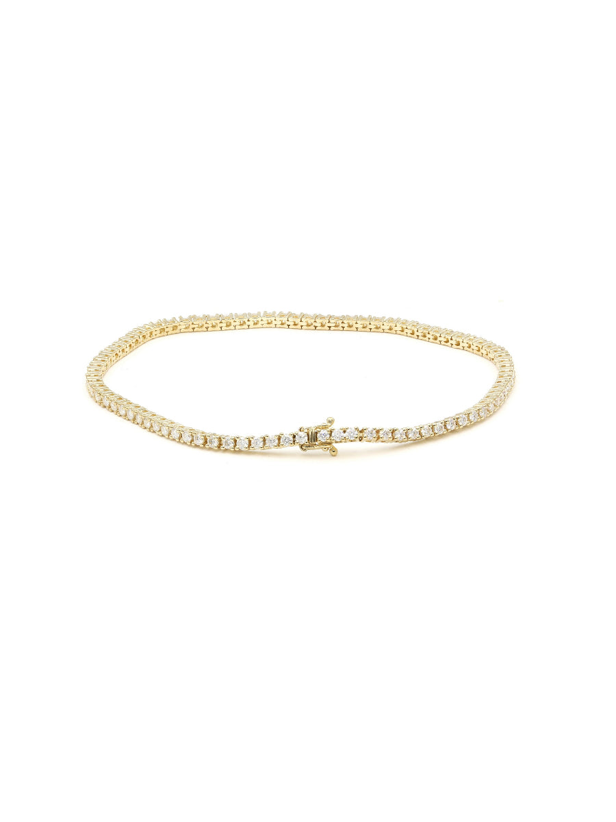 14K Solid Gold 2mm Moissanite Tennis Bracelet