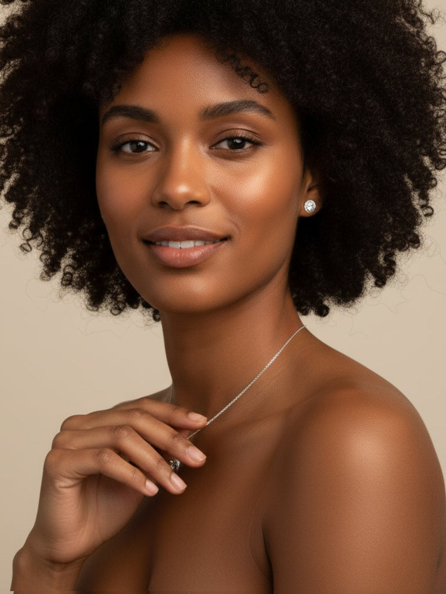 14K White Gold Moissanite Halo Studs Earrings