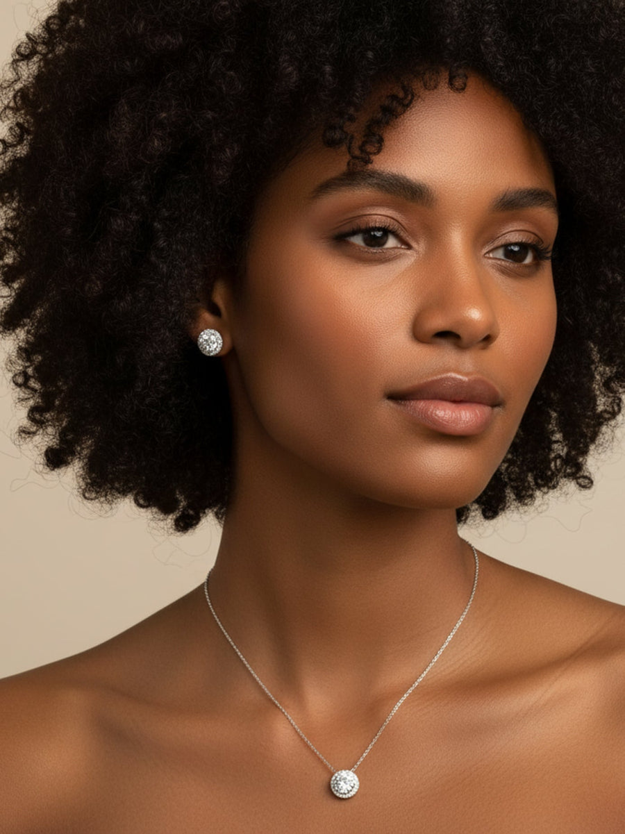 14K White Gold Moissanite Halo Studs Earrings