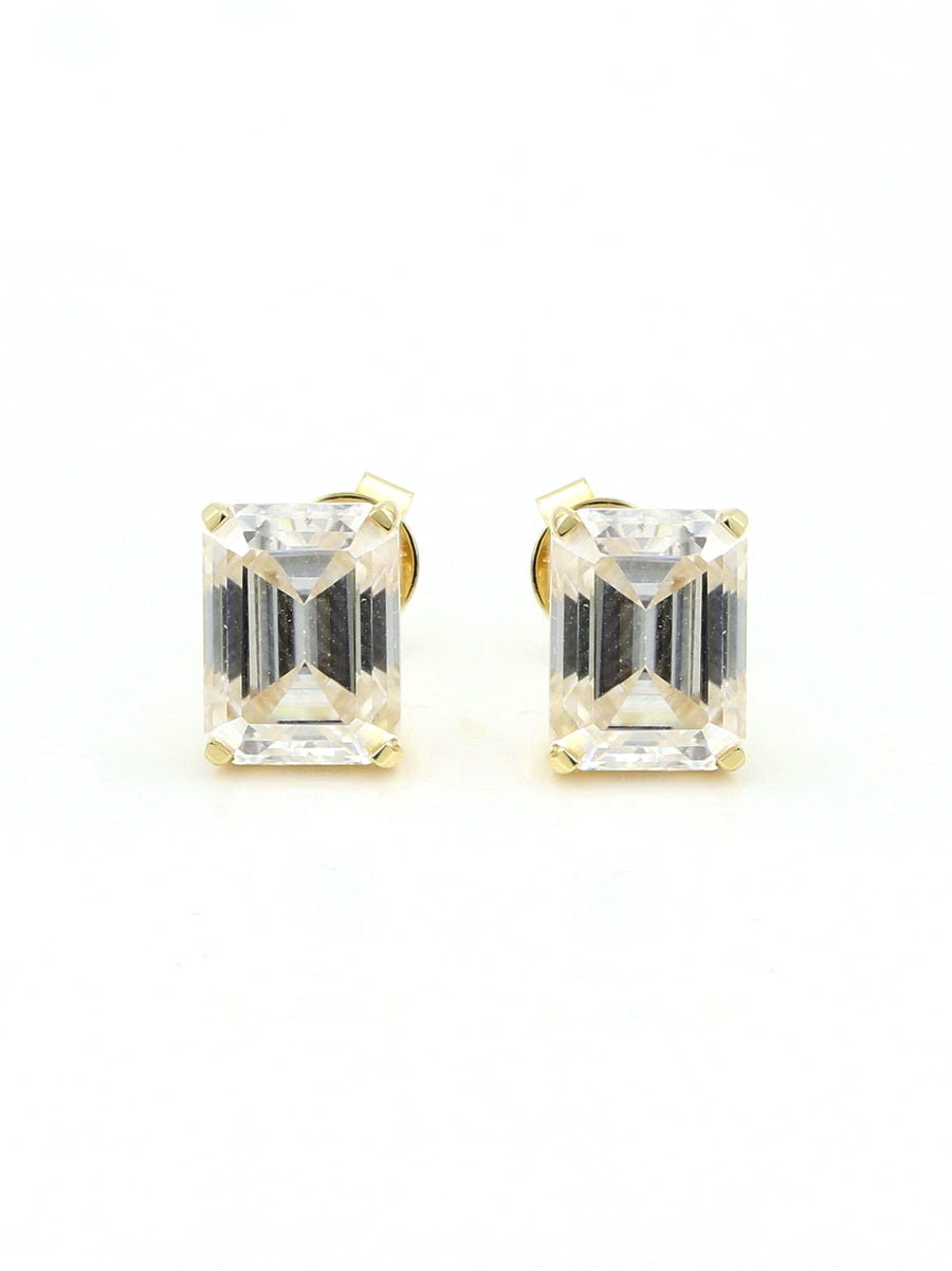 14K Solid Gold 4CTW Emerald Moissanite Studs Earrings