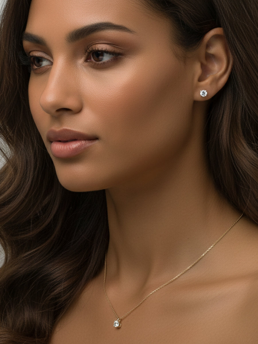 18K Solid Gold Moissanite Solitaire Pendant Necklace