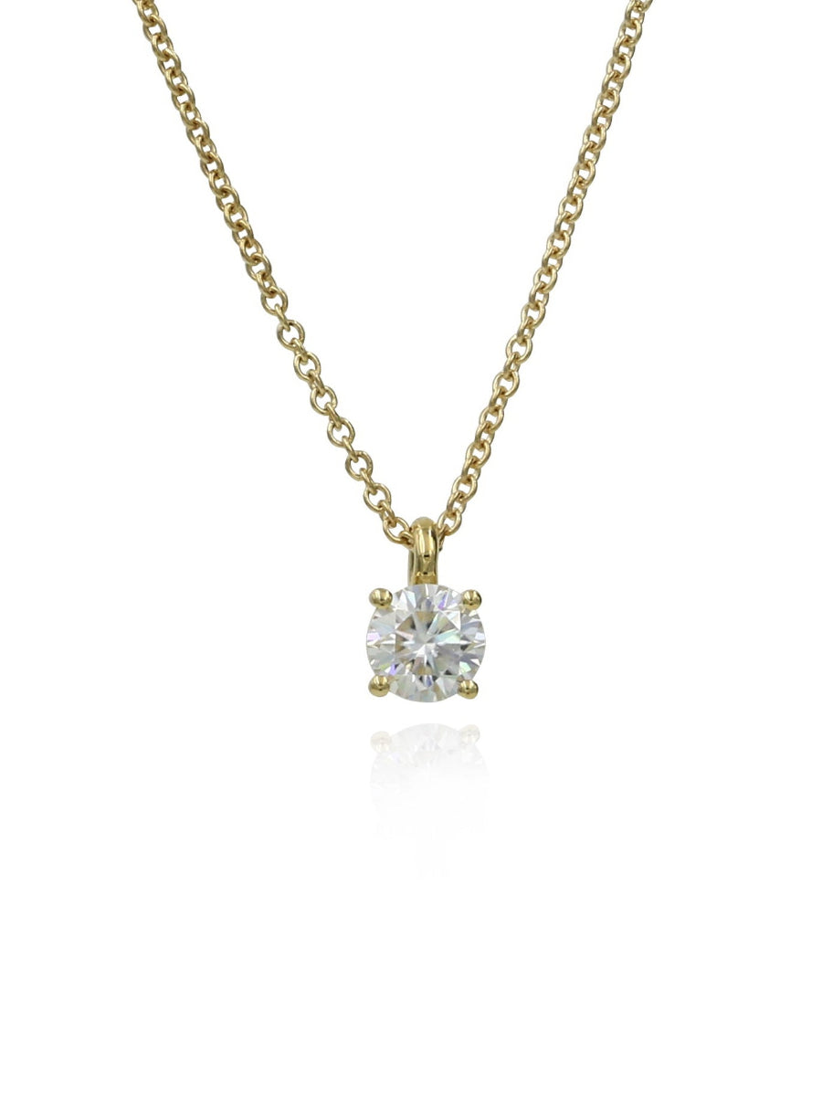 18K Solid Gold Moissanite Solitaire Pendant Necklace