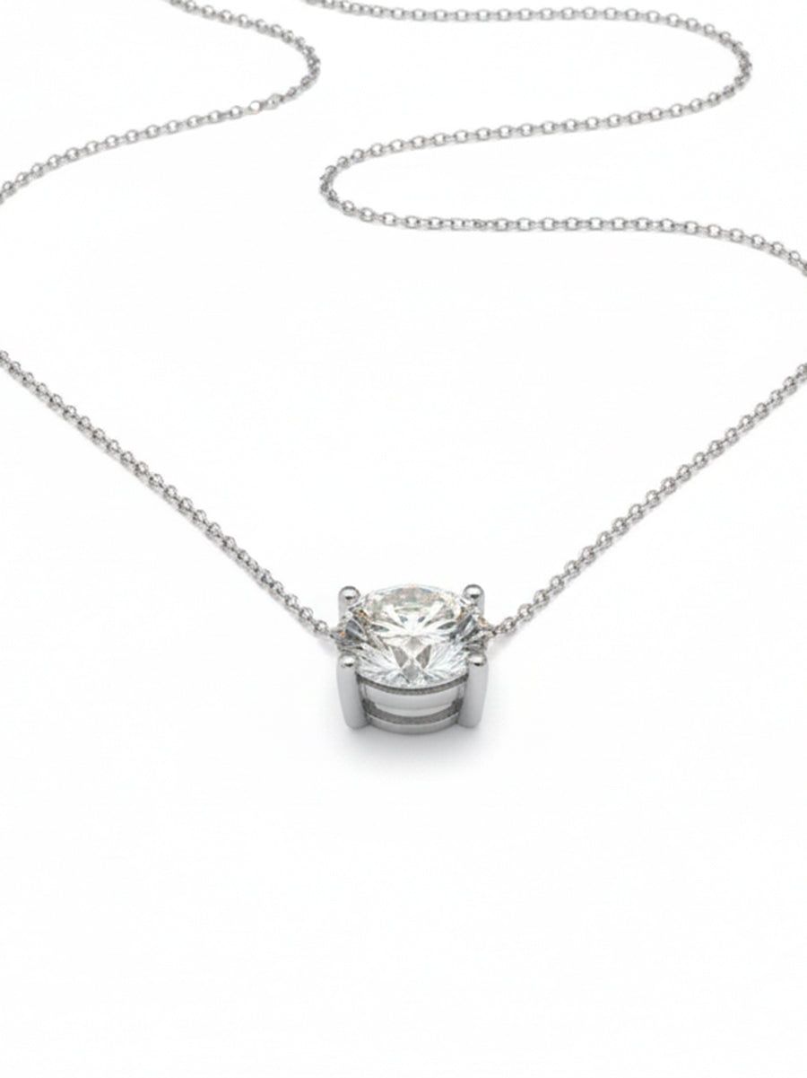 14K Solid Gold Round Brilliant Moissanite Pendant Necklace