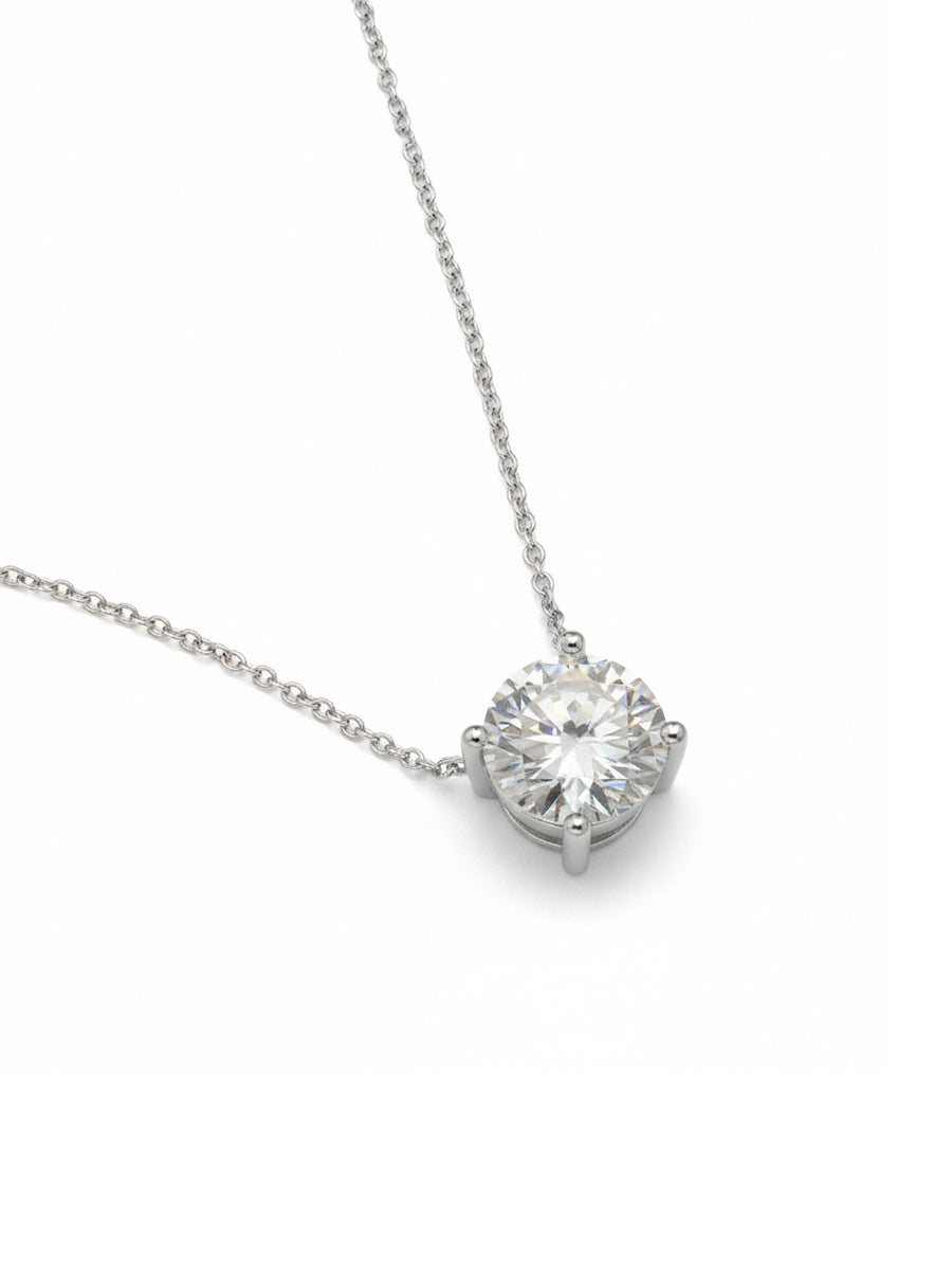 14K Solid Gold Round Brilliant Moissanite Pendant Necklace