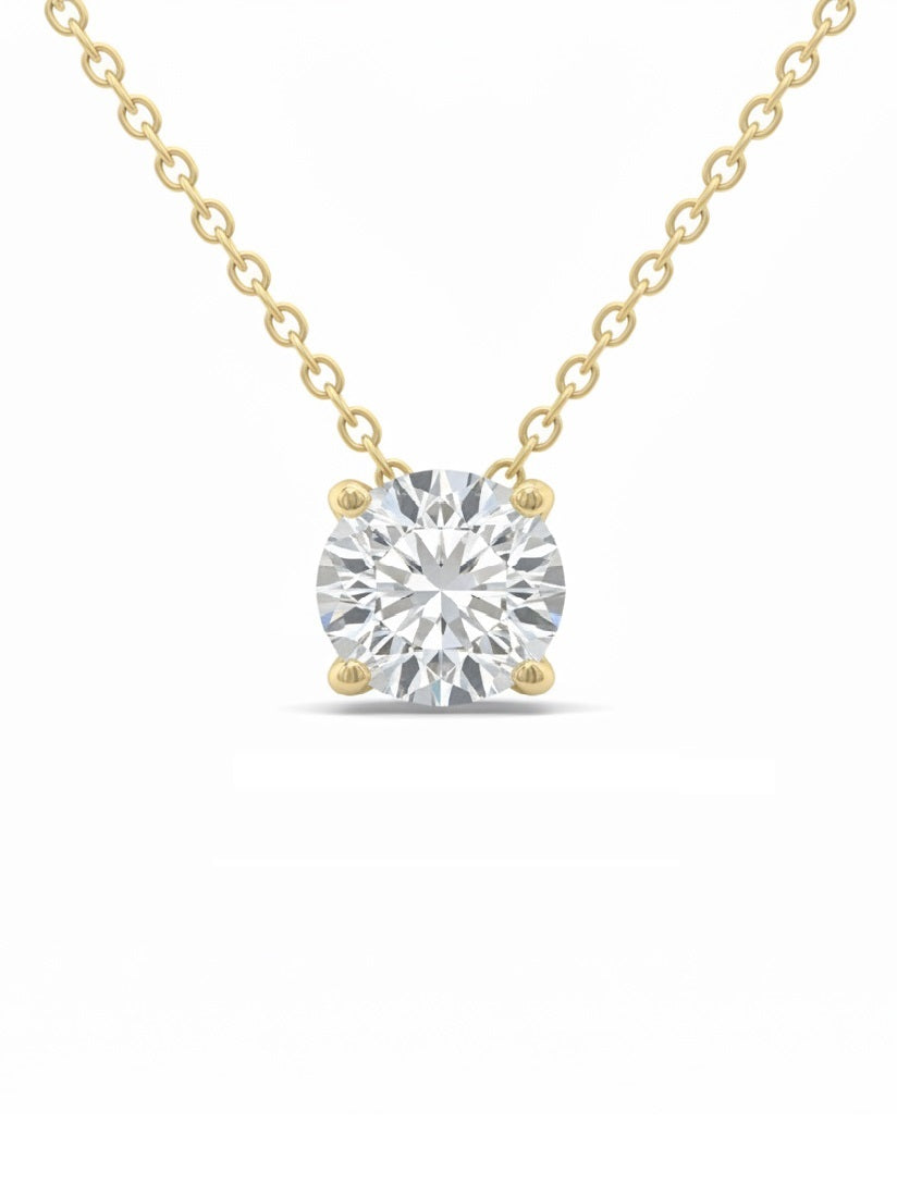 14K Solid Gold Round Brilliant Moissanite Pendant Necklace
