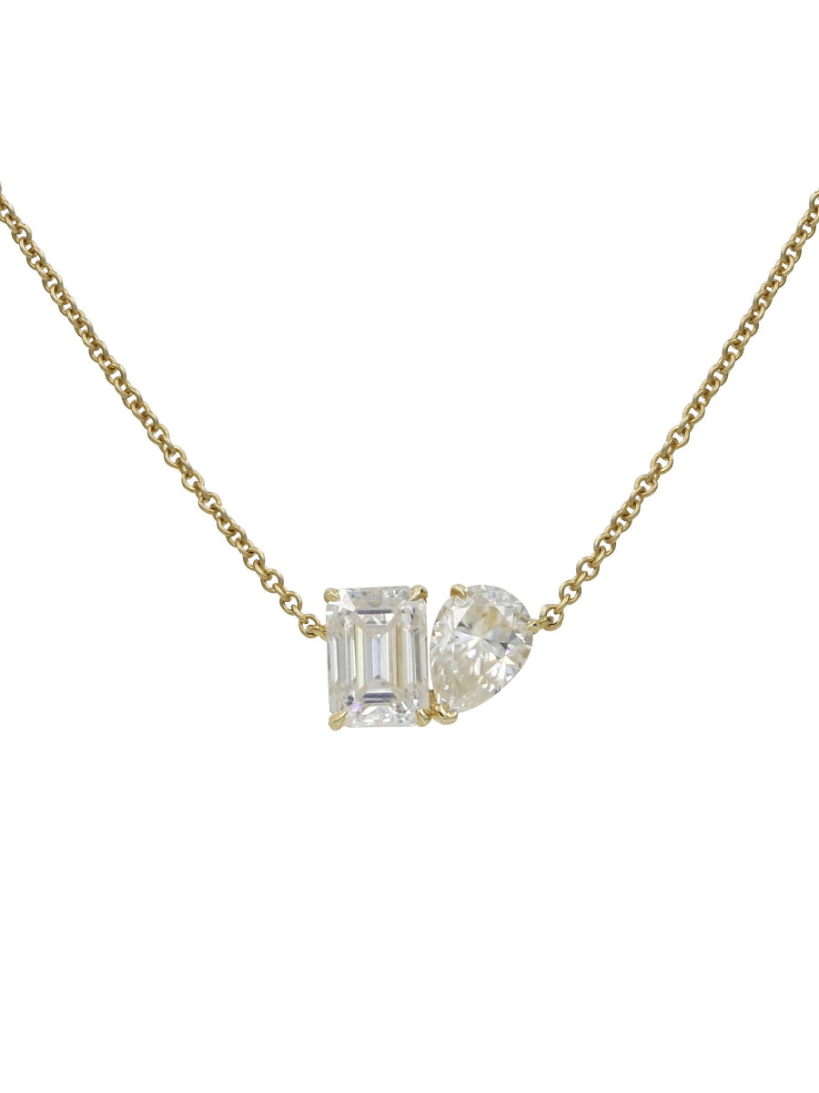 14K Solid Gold Toi et Moi Moissanite Pendant Necklace