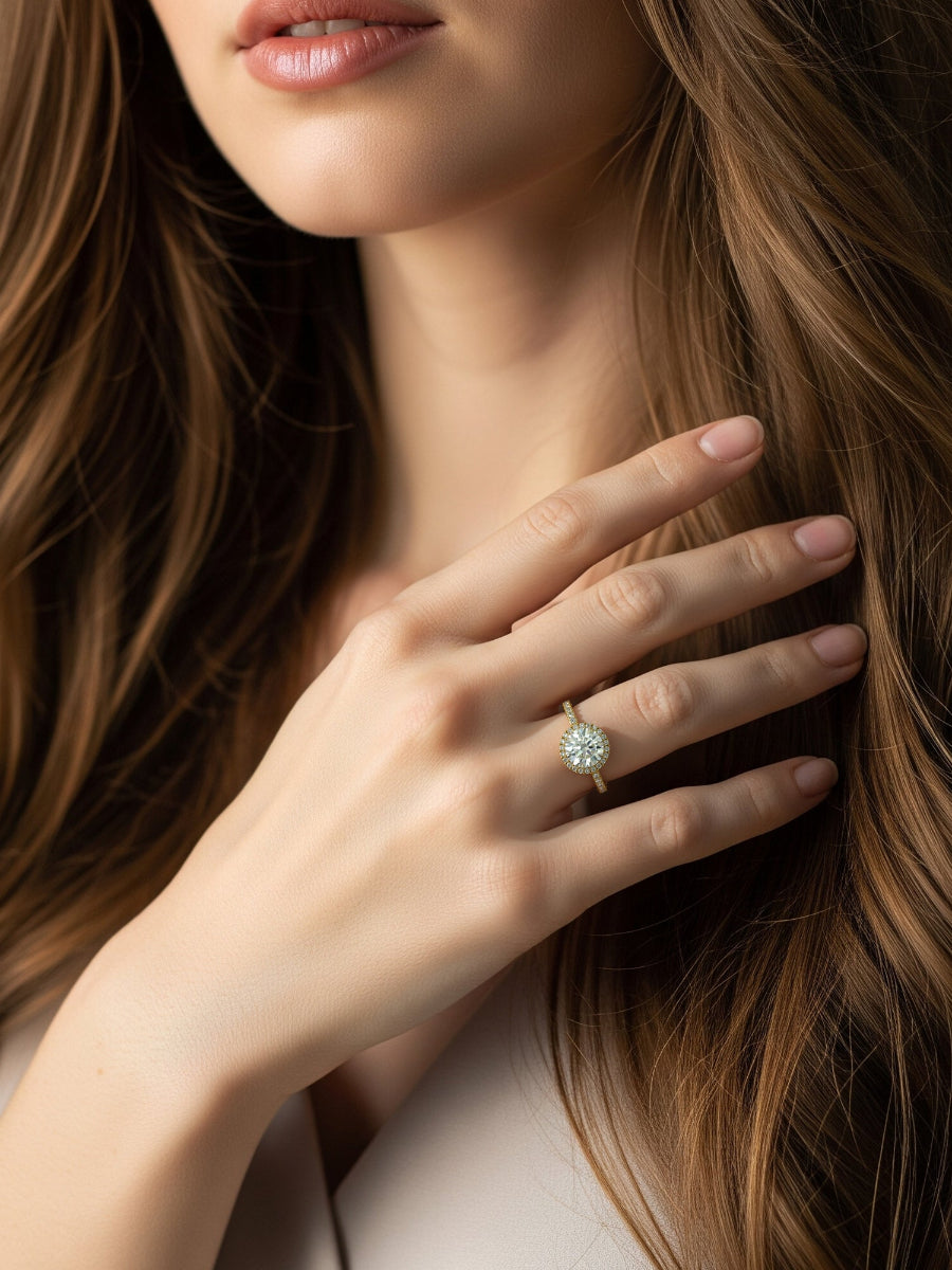 925 Silver Halo Setting Moissanite Engagement Ring