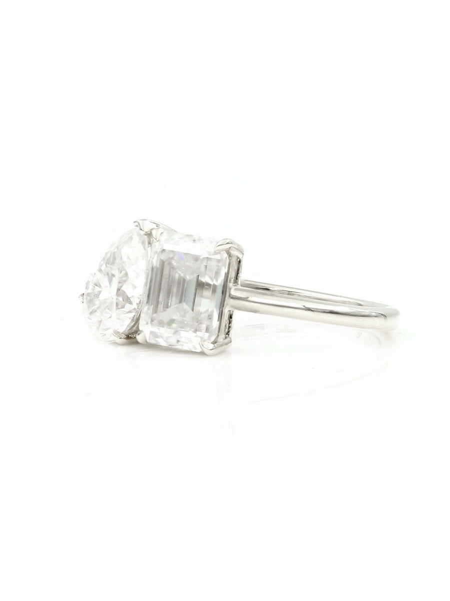 14K Solid Gold Toi et Moi Moissanite Engagement Ring