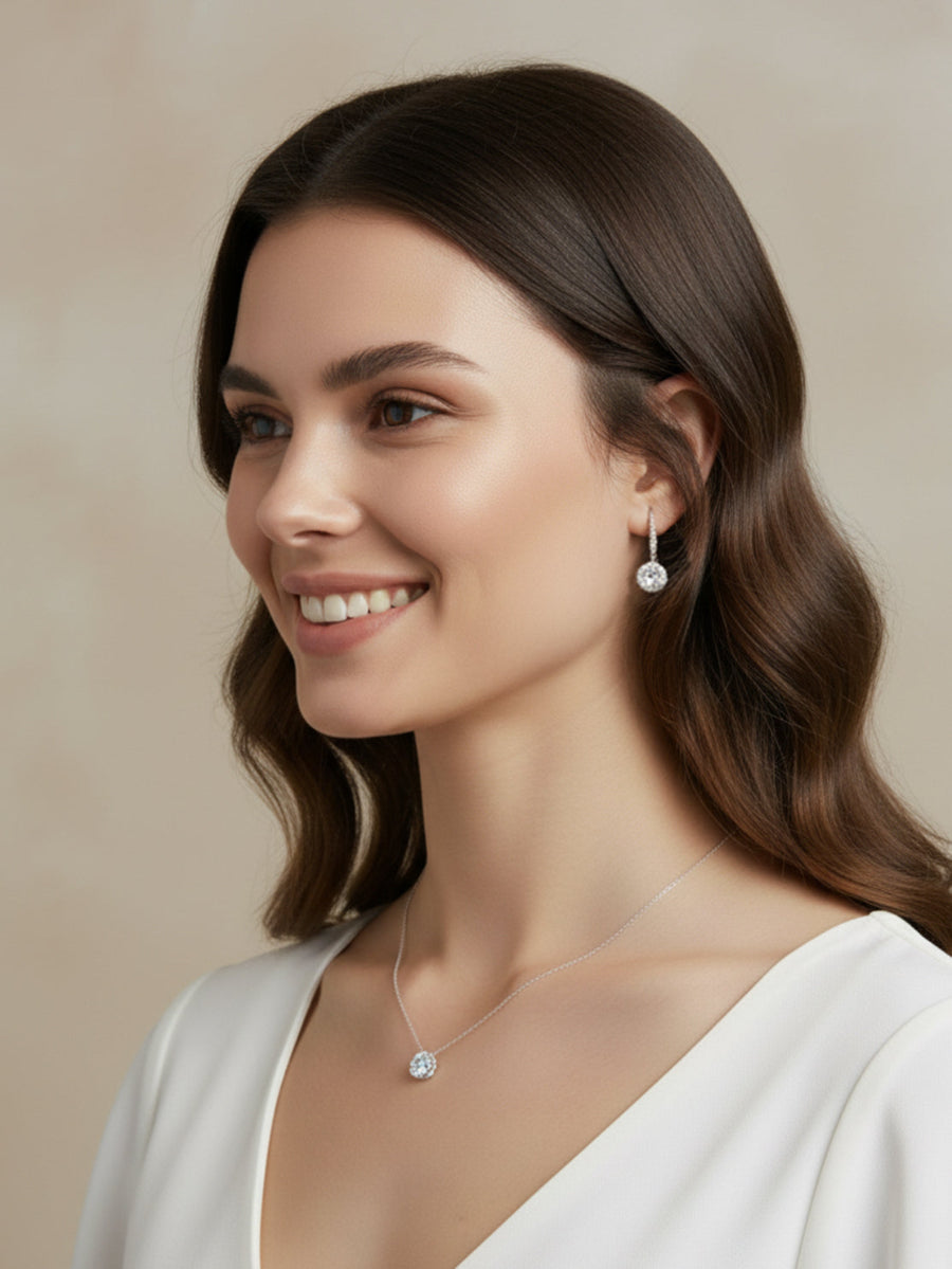 925 Silver Halo Setting Moissantie Dangle Earrings