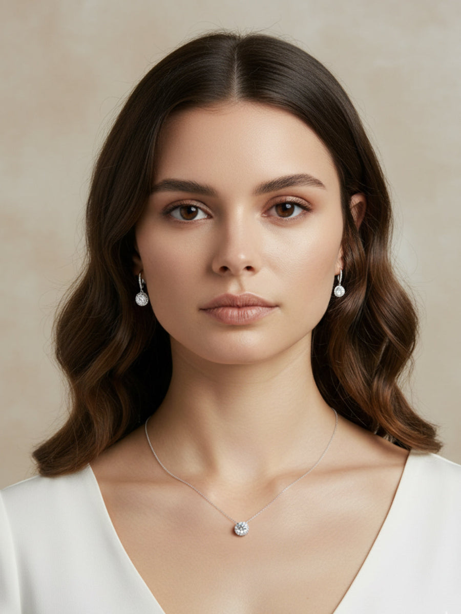 925 Silver Halo Setting Moissantie Dangle Earrings