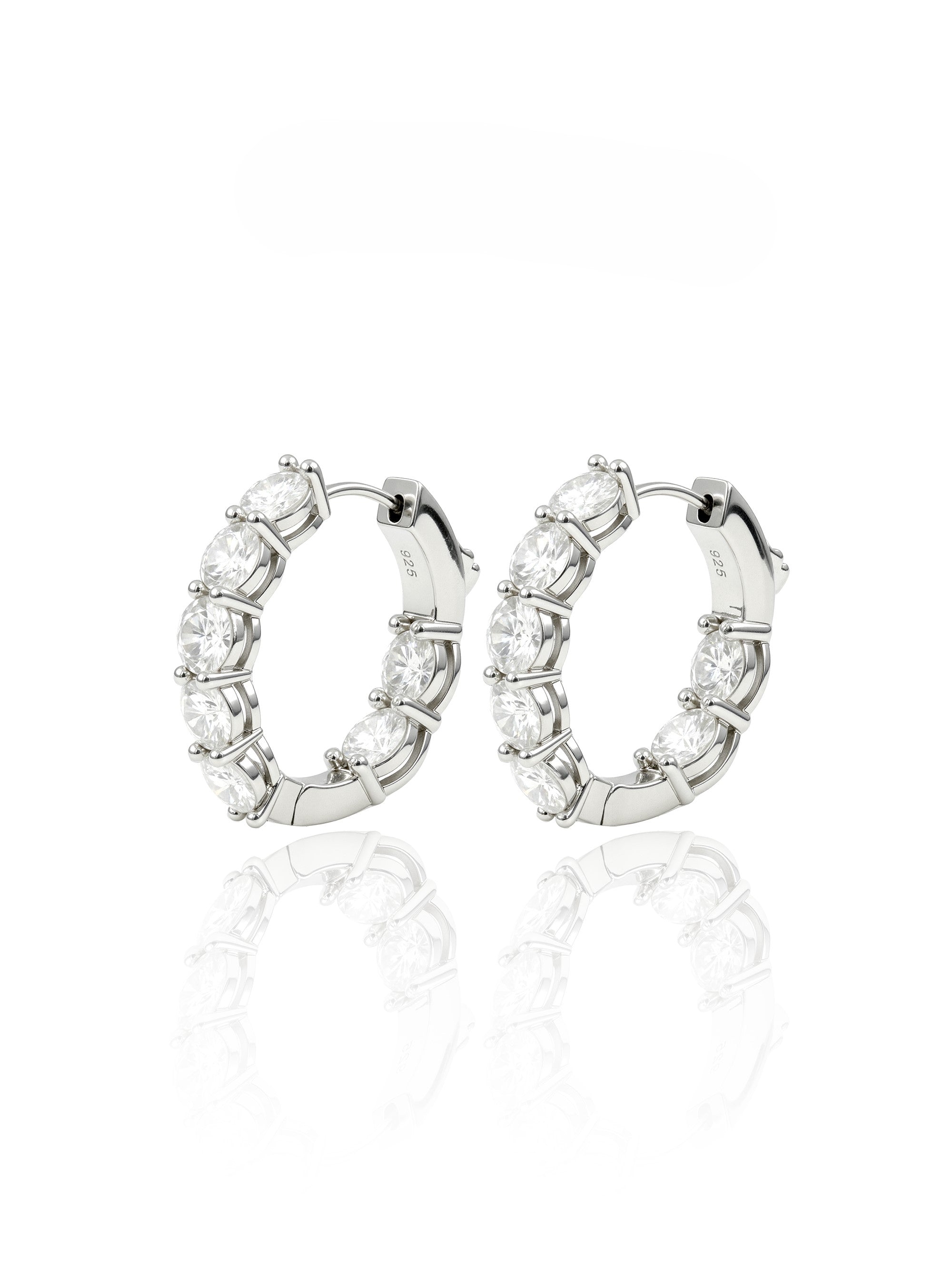 925 Silver Round Cut 5mm Moissanite Medium Hoop Earrings