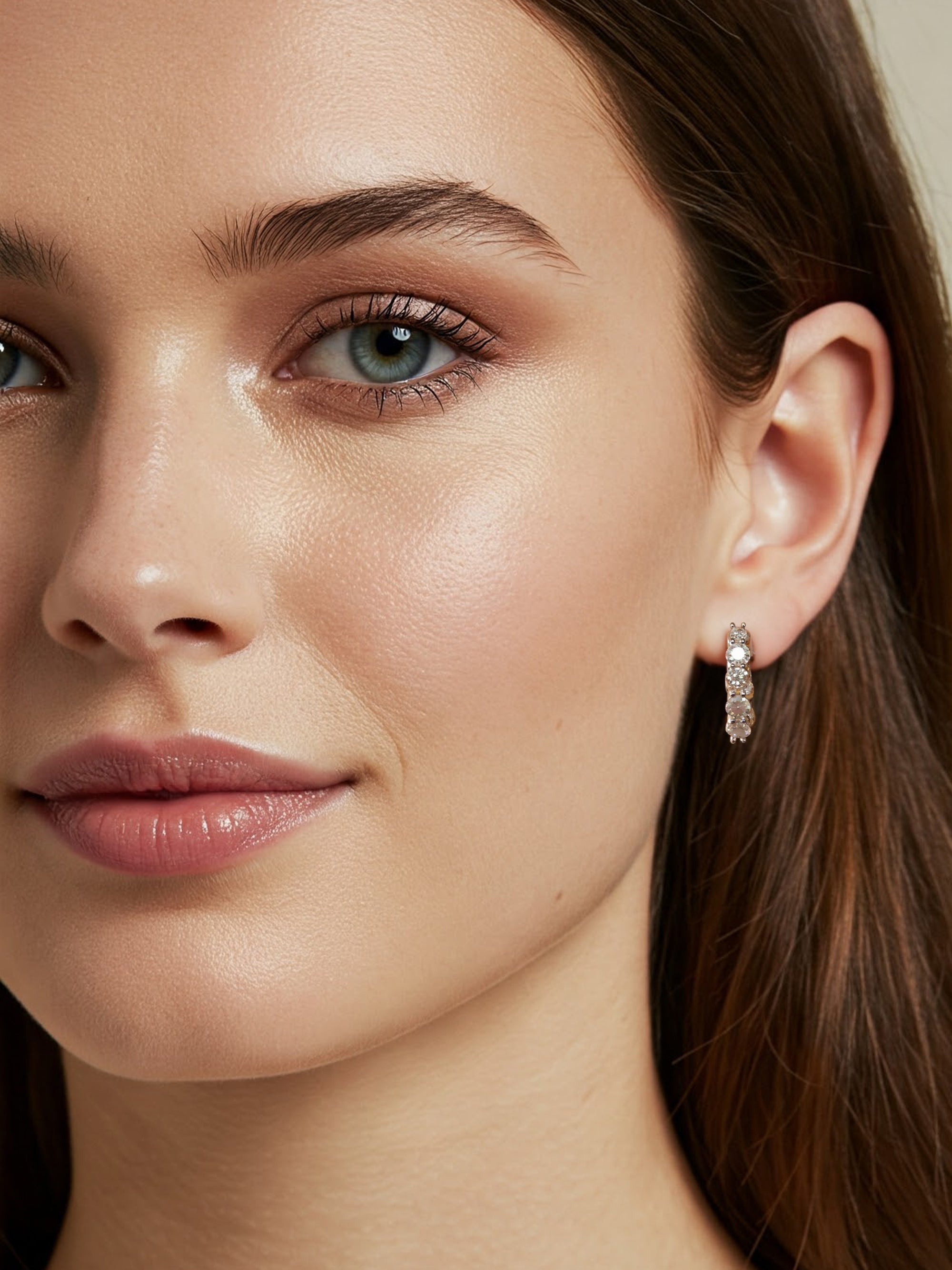 925 Silver Round Cut 5mm Moissanite Medium Hoop Earrings