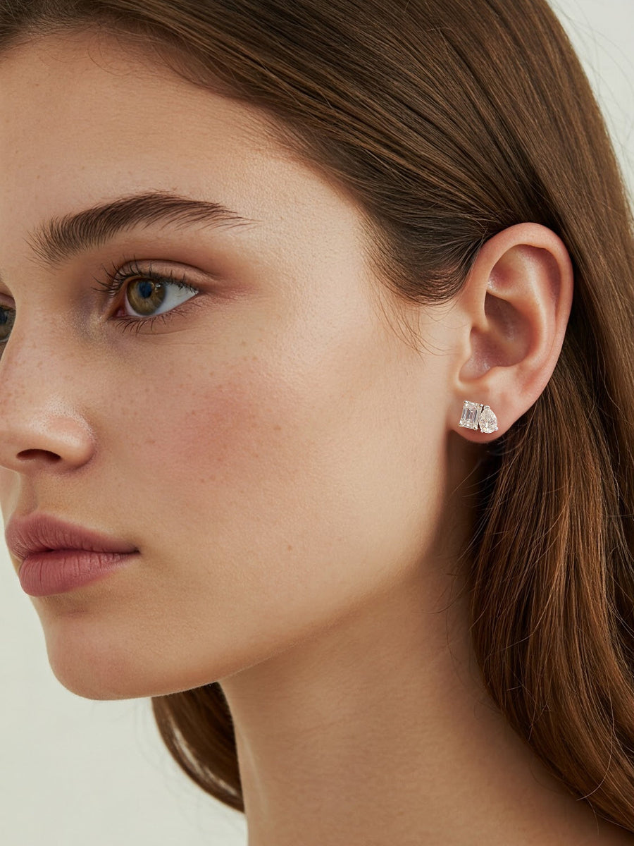 925 Sterling Silver Moissanite Toi et Moi Studs Earrings