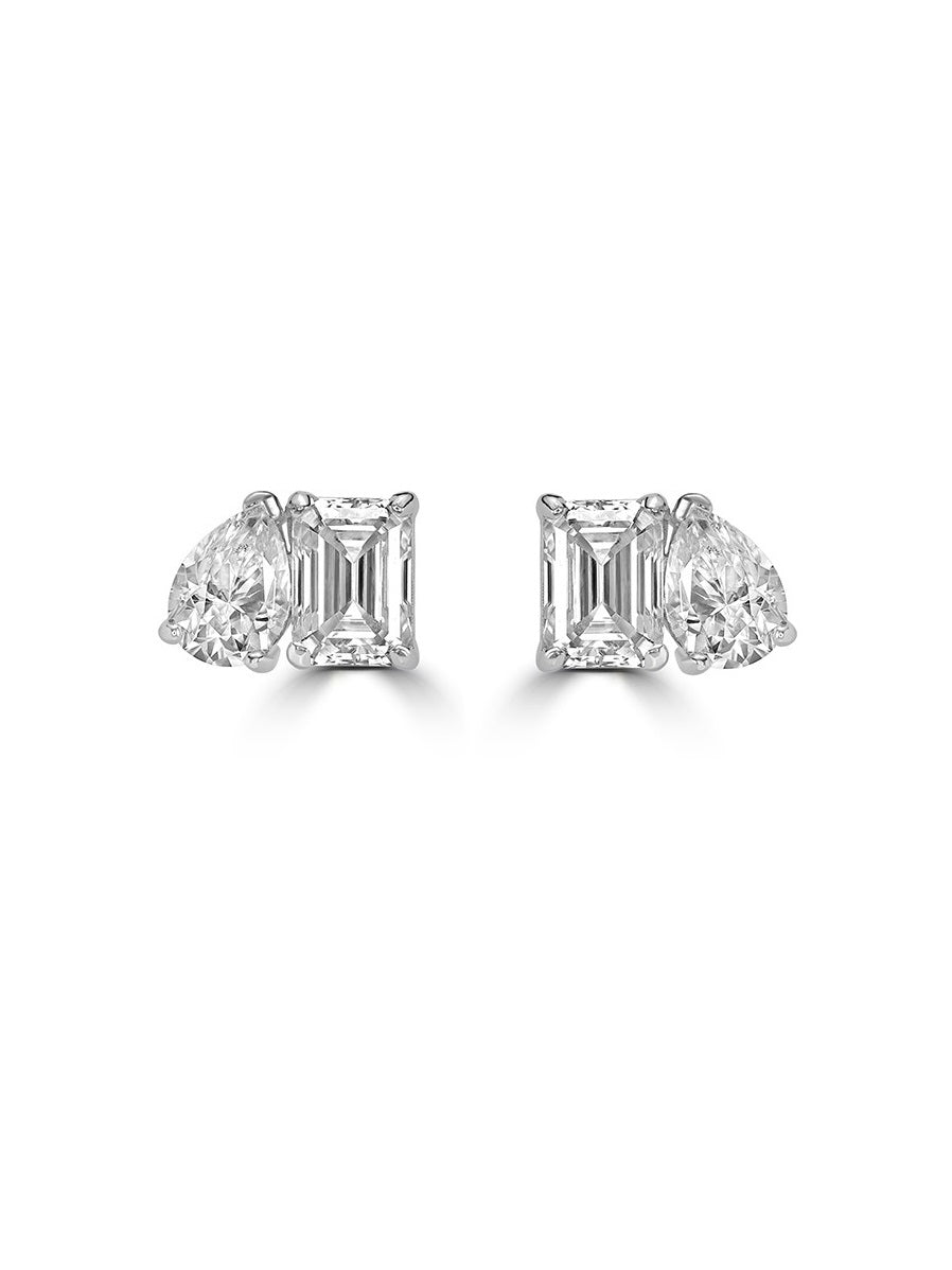 925 Sterling Silver Moissanite Toi et Moi Studs Earrings