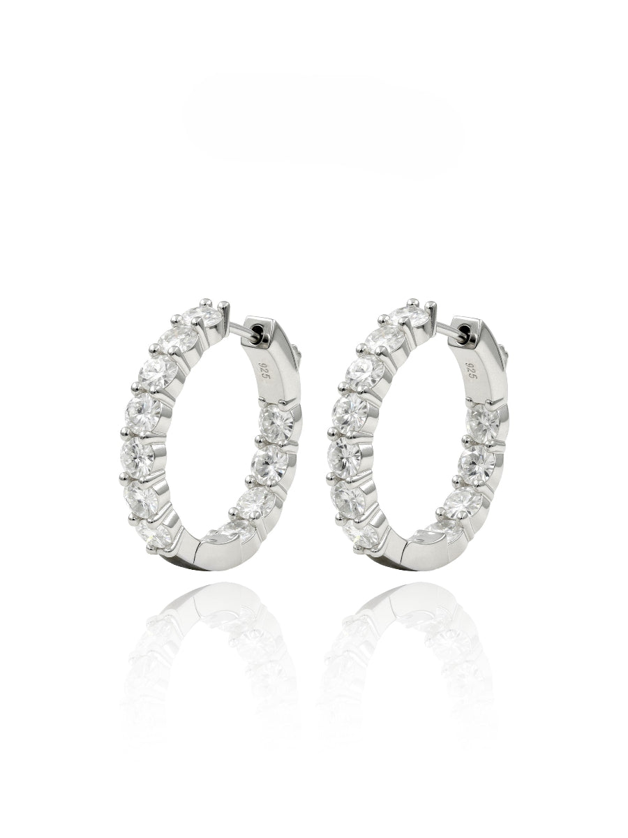 925 Silver 4mm Moissanite Inside Outside Hoop Earrings