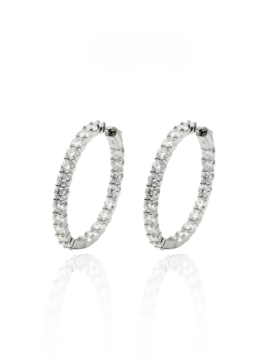 925 Silver Moissanite Inside Outside 40mm Hoop Earrings