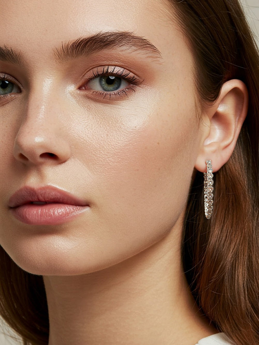 925 Silver Moissanite Inside Outside 40mm Hoop Earrings