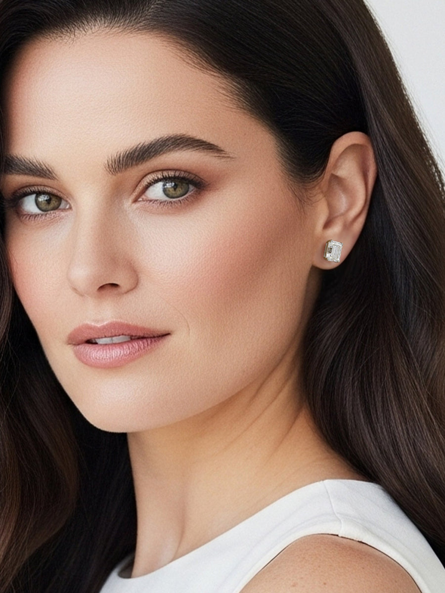 14K Solid Gold 4CTW Emerald Moissanite Studs Earrings