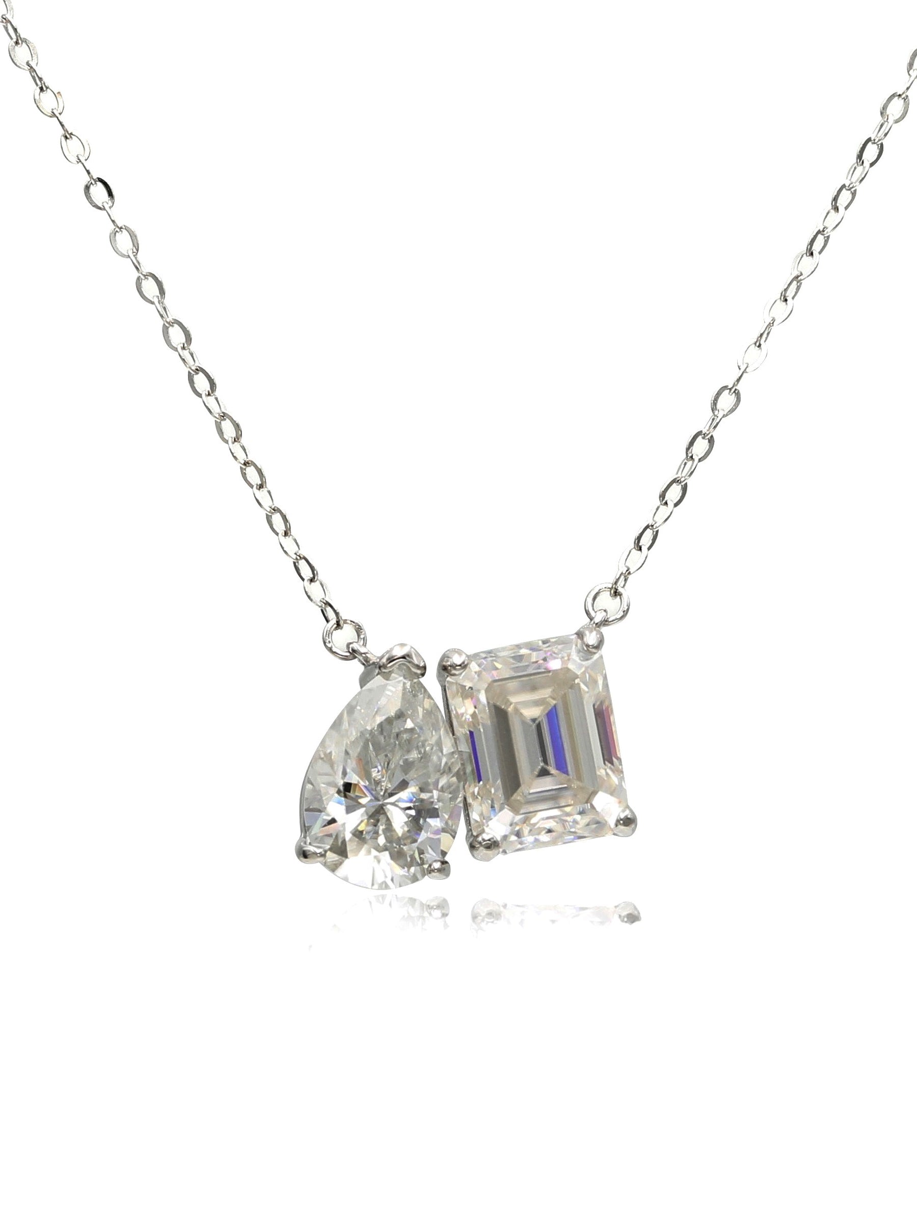 925 Sterling Silver Toi et Moi Moissanite Pendant Necklace