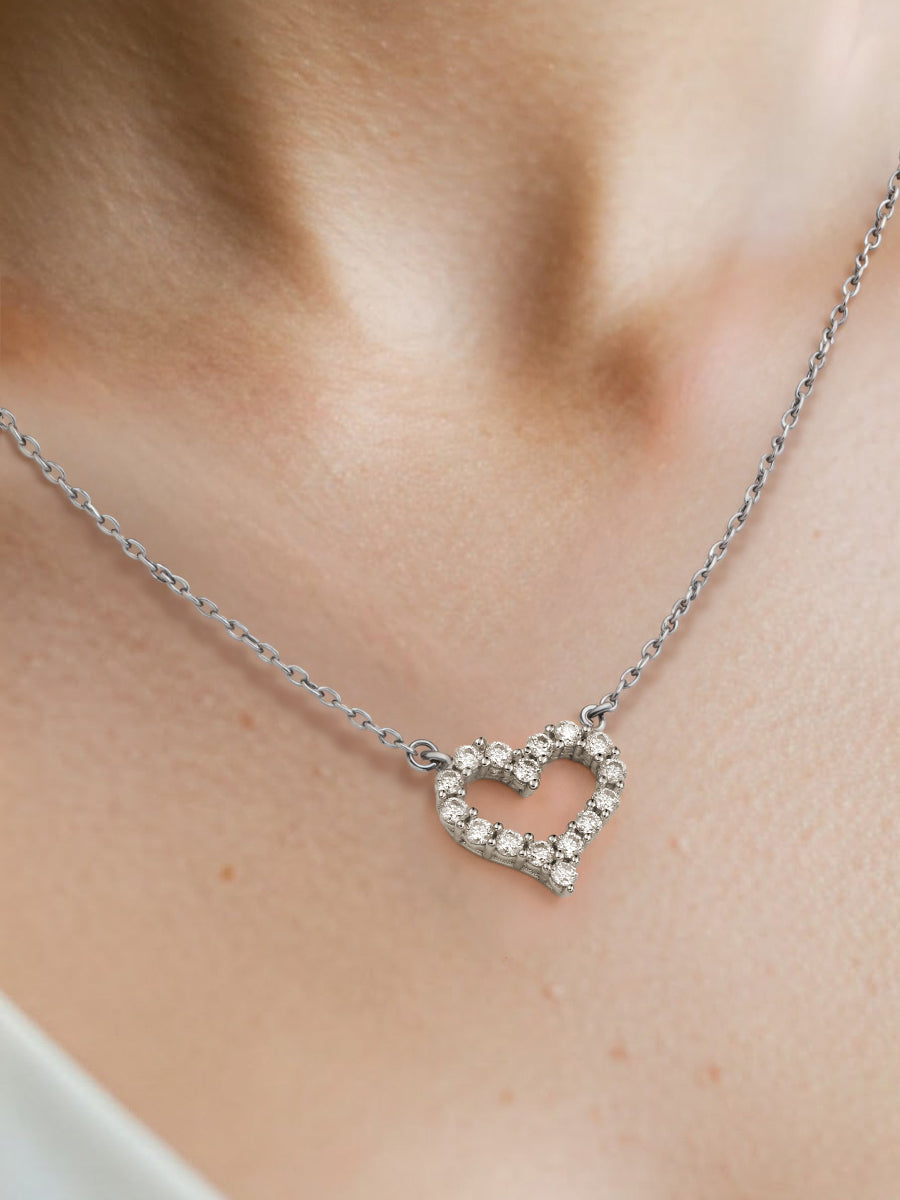 925 Silver Heart Moissanite Pendant Necklace