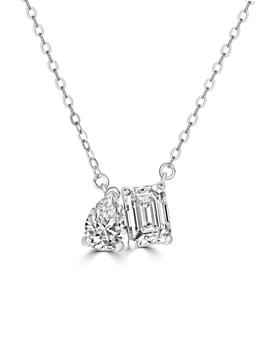 925 Sterling Silver Toi et Moi Moissanite Pendant Necklace
