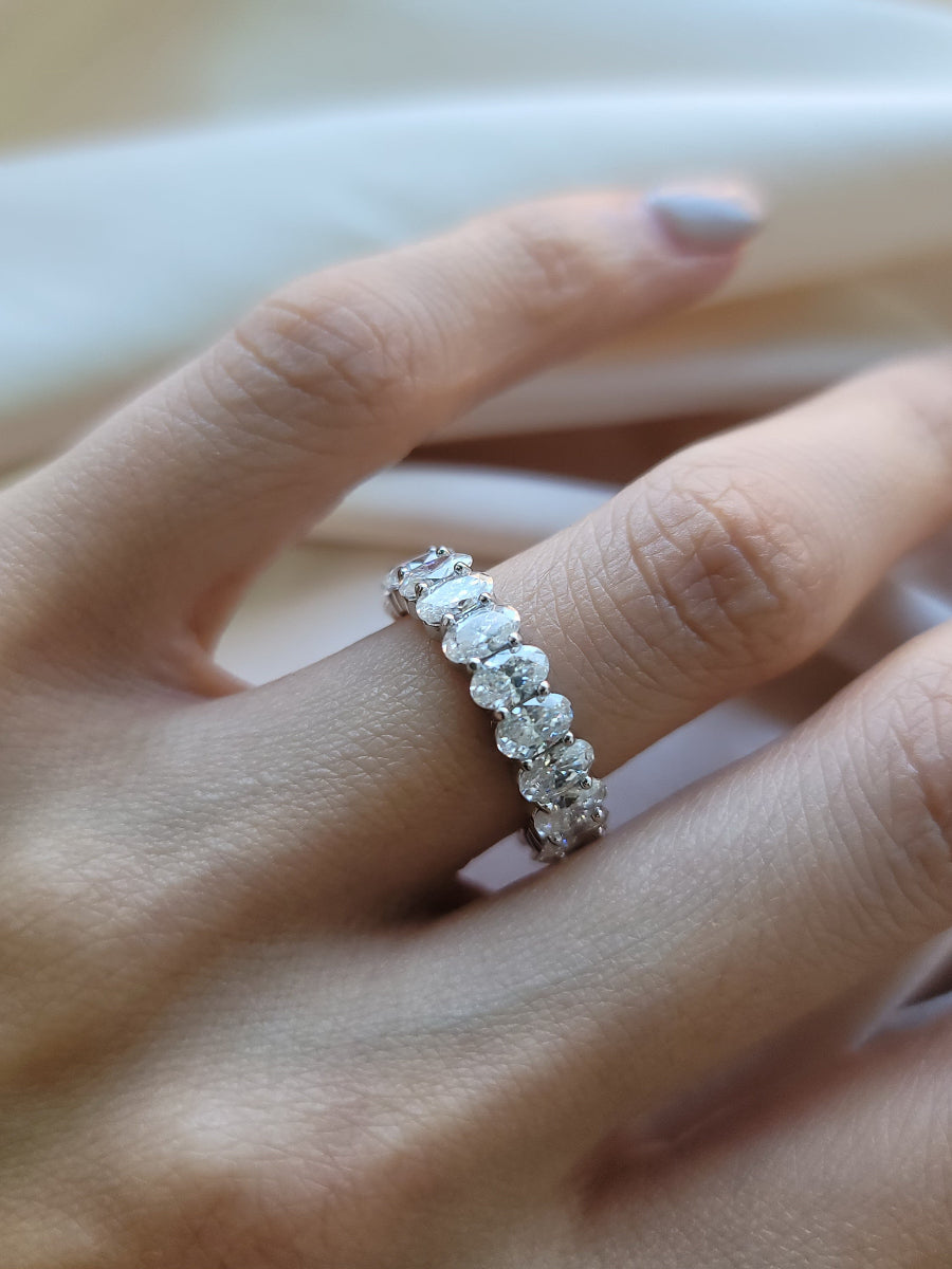 925 Sterling Silver Oval Cut Moissanite Eternity Band