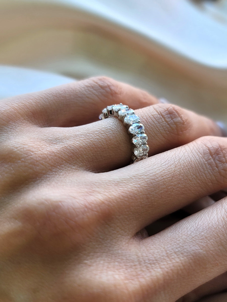 925 Sterling Silver Oval Cut Moissanite Eternity Band