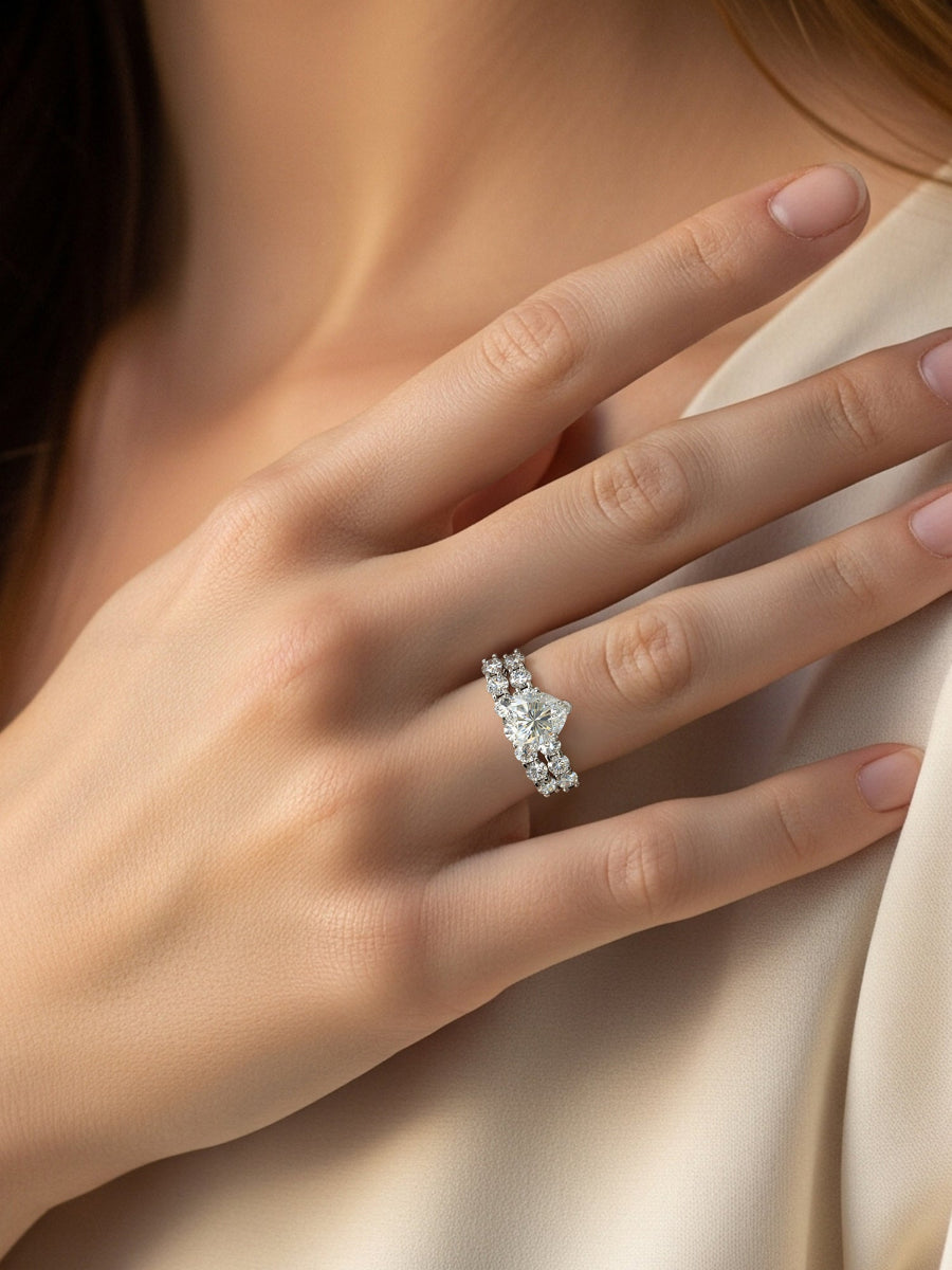 925 Silver Heart Cut Moissanite Double Rings