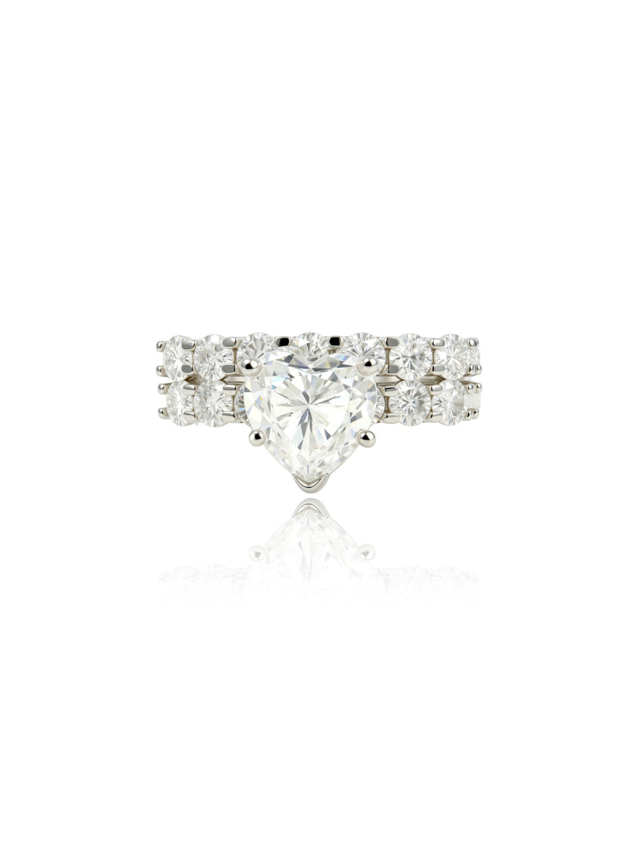 925 Silver Heart Cut Moissanite Double Rings