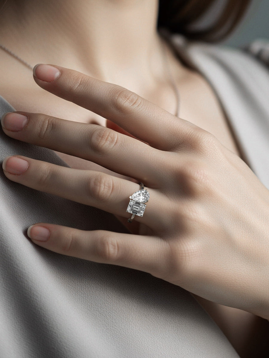 925 Silver Toi et Moi Moissanite Engagement Ring