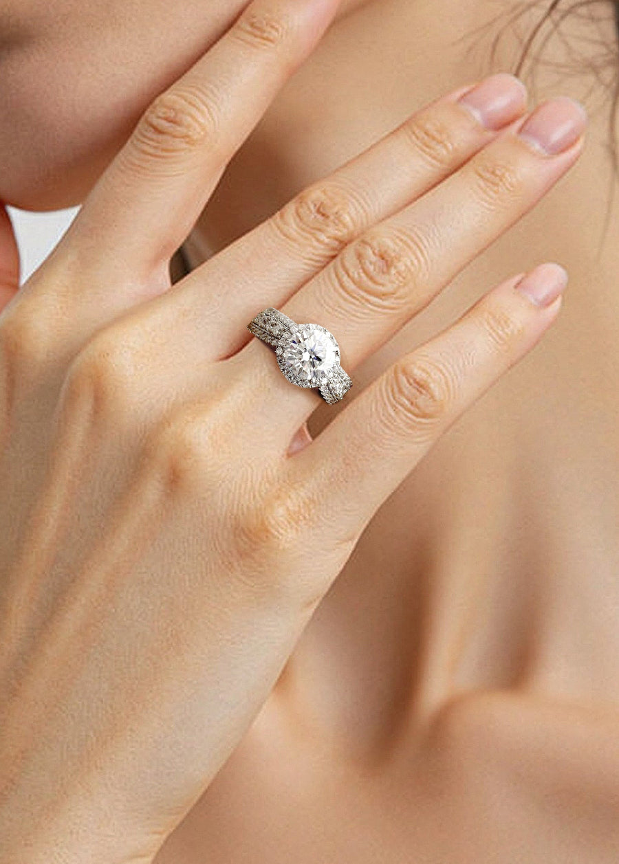 925 Silver 2.65Ctw. Moissanite Halo Setting Ring