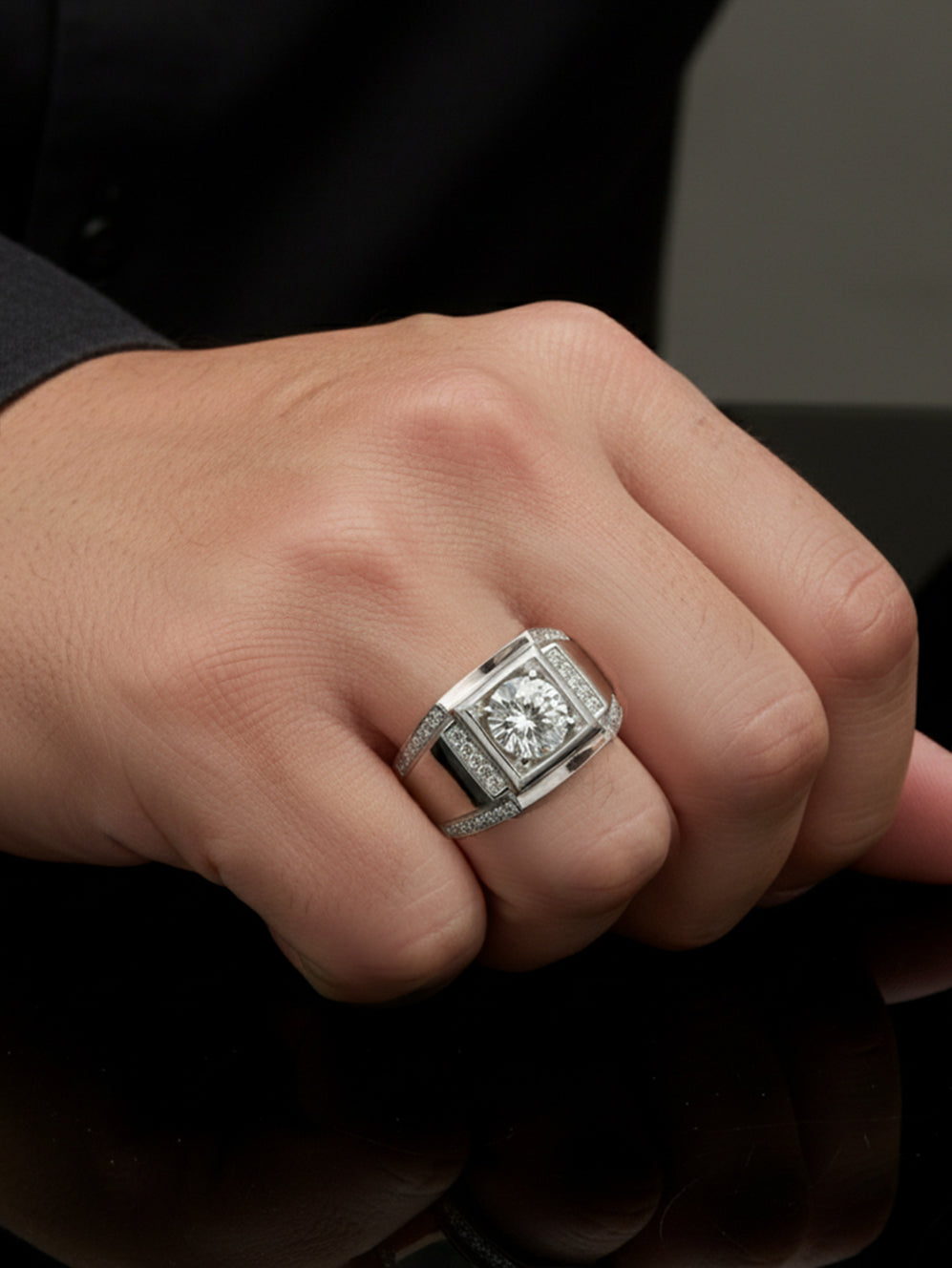 925 Silver 2.7Ctw. Moissanite Man's Statement Ring