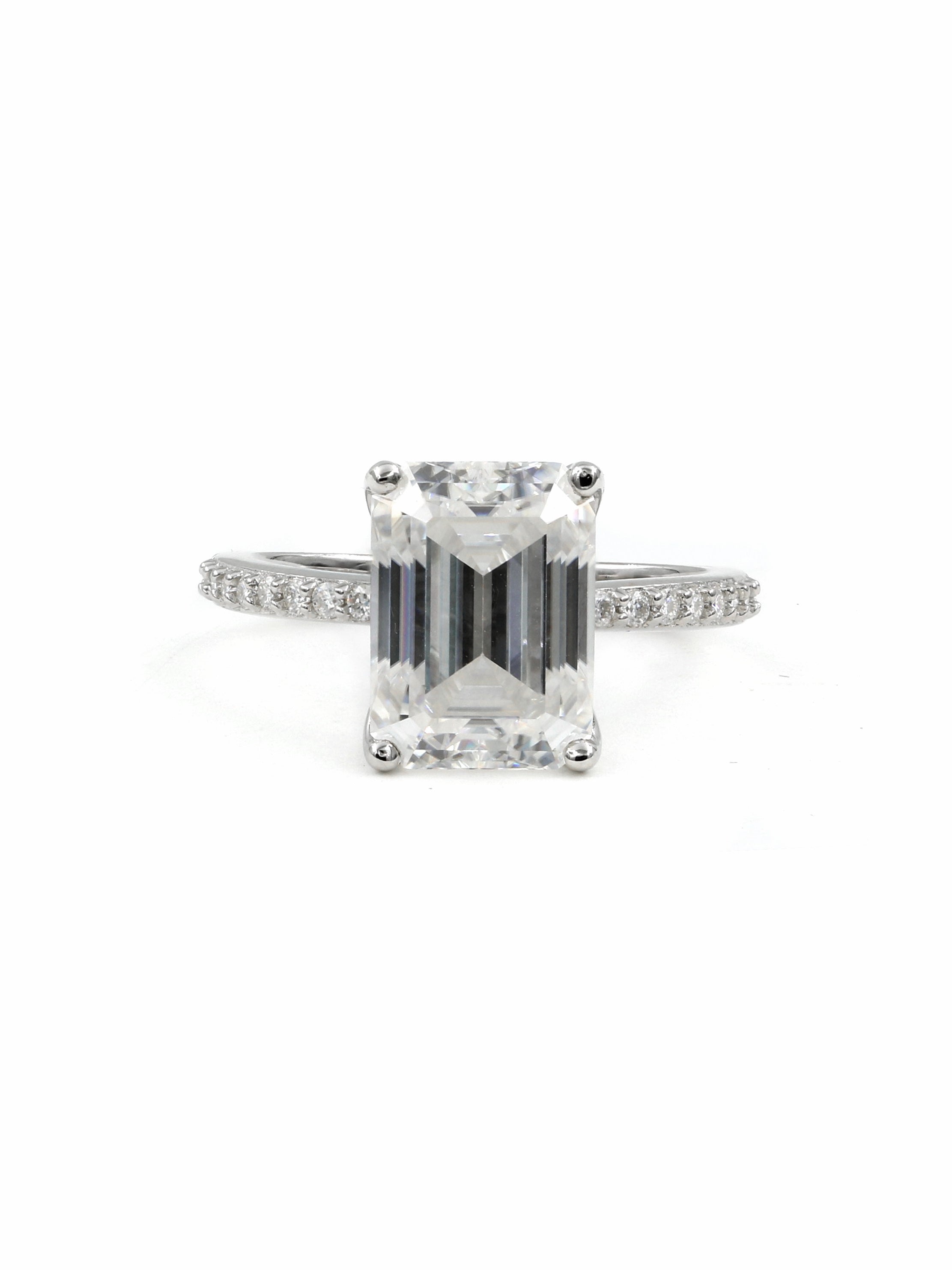 925 Silver 4.42Ctw. Emerald Cut Moissanite Side-Stone Engagement Ring