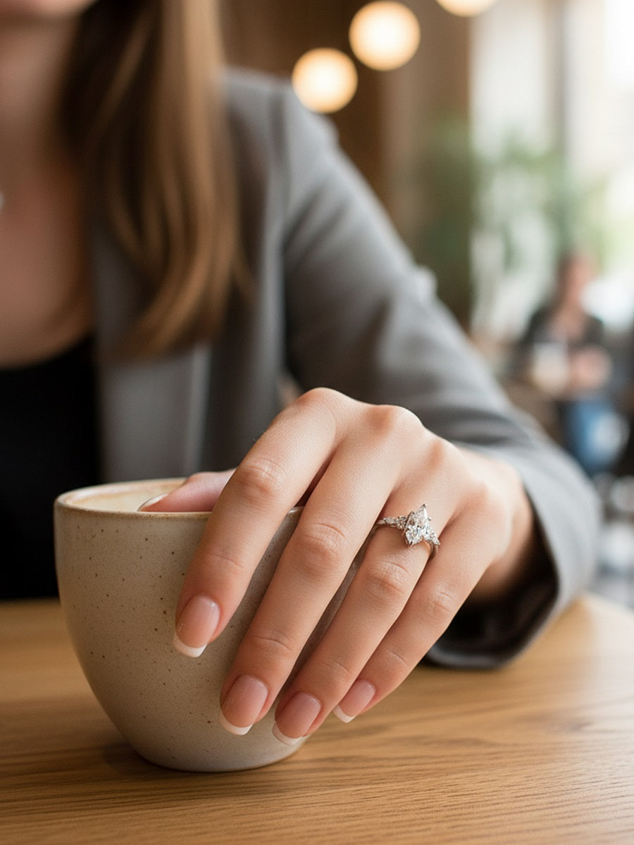 925 Silver Marquise Center Moissanite Engagement Ring