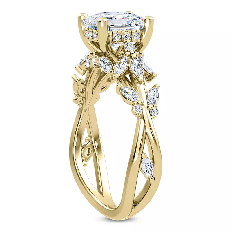 Butterfly And Bee Vine Twist Asscher Engagement Ring