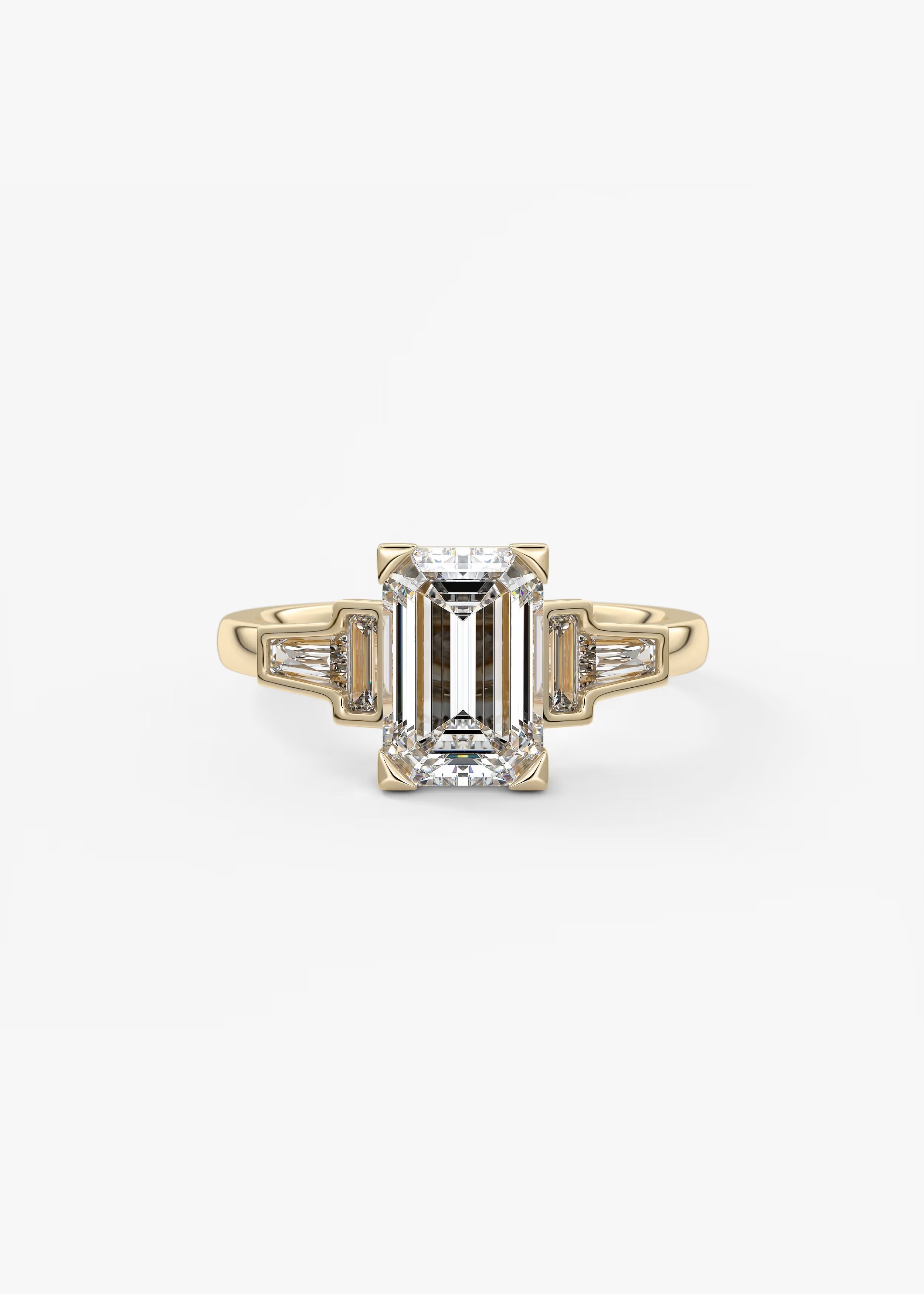 Art Deco Inspired Emerald Five Stone Engagement Ring with Tapered Baguettes