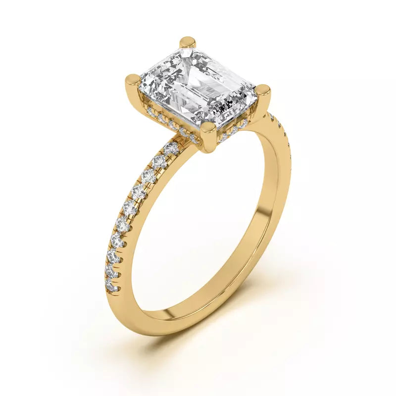 Classic Hidden Halo Pavé Emerald Engagement Ring