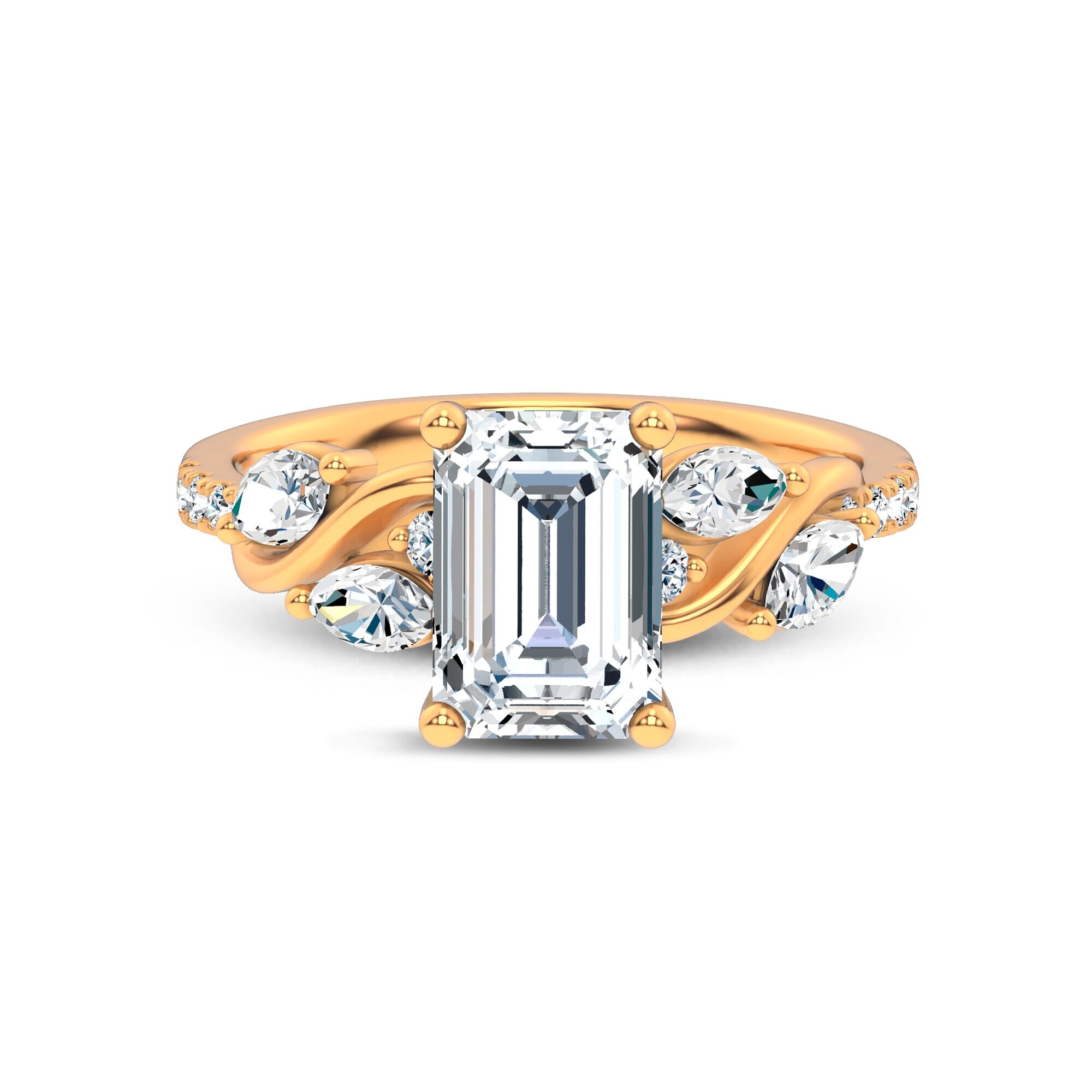 Curved Vine Diamond Emerald Engagement Ring