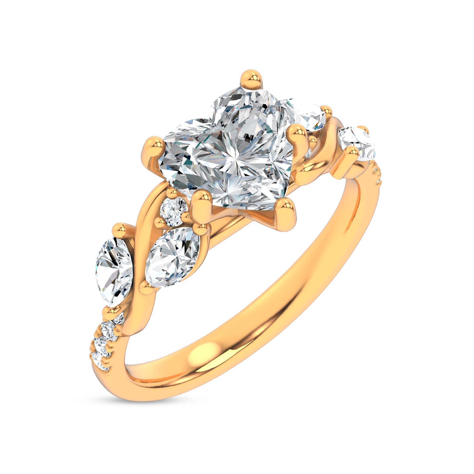Curved Vine Diamond Heart Engagement Ring