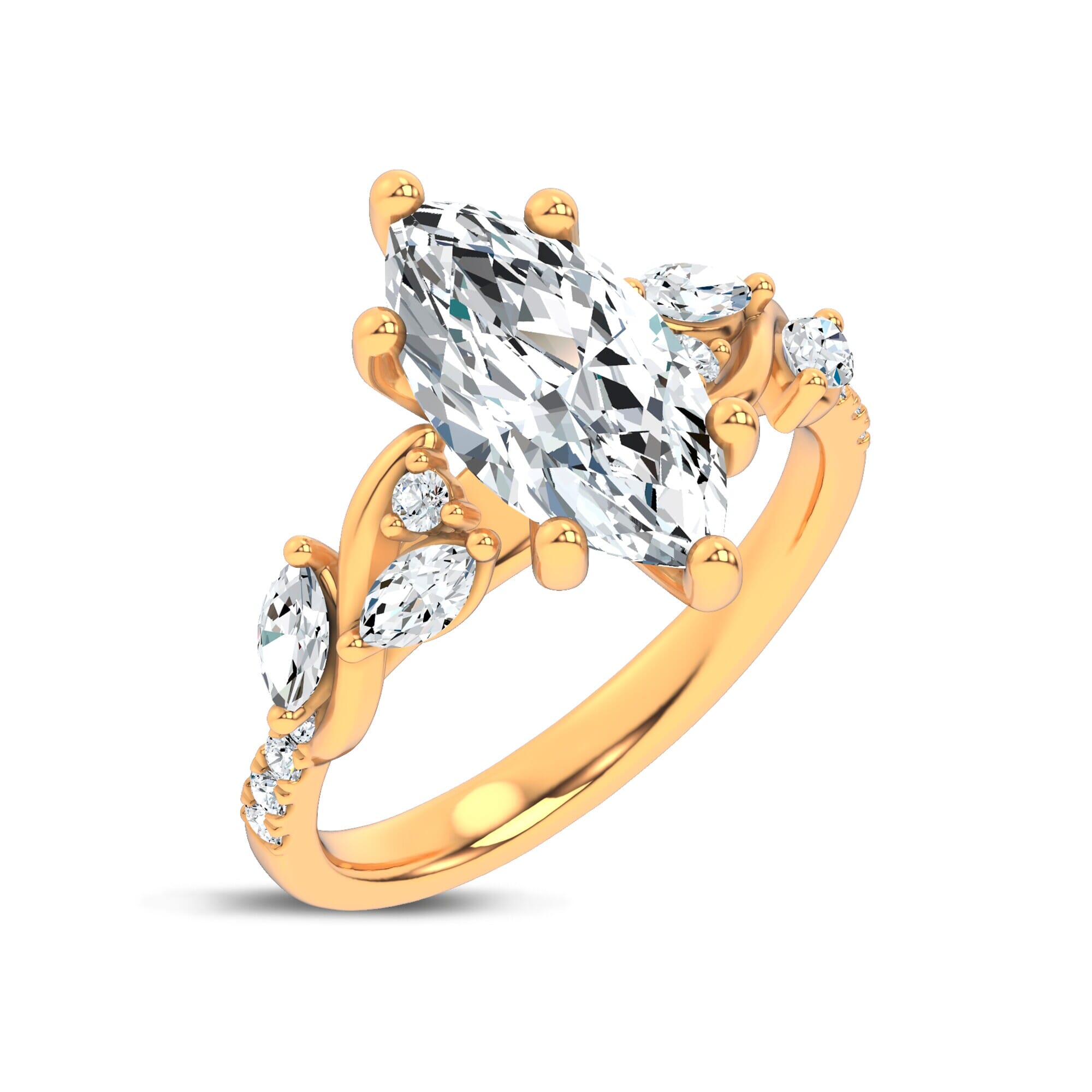 Curved Vine Diamond Marquise Engagement Ring