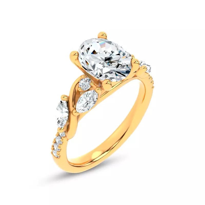 Curved Vine Diamond Oval Engagement Ring