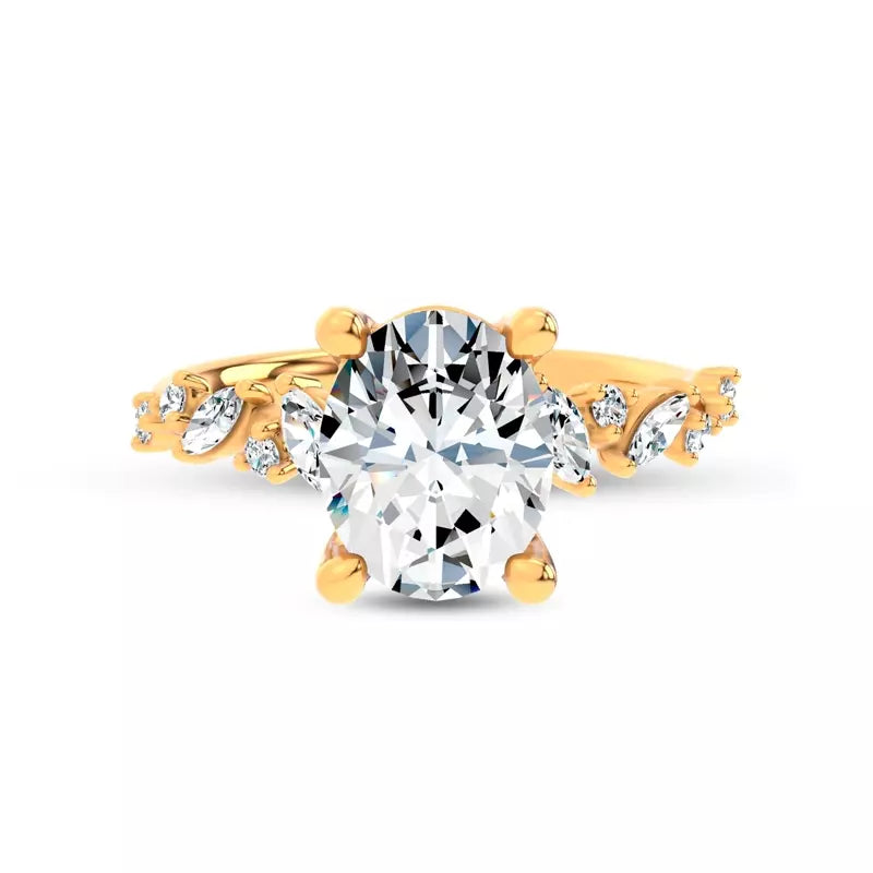 Scattered Diamond Oval Engagement Ring