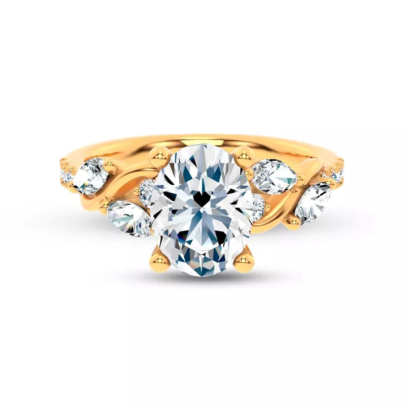 Curved Vine Diamond Oval Engagement Ring