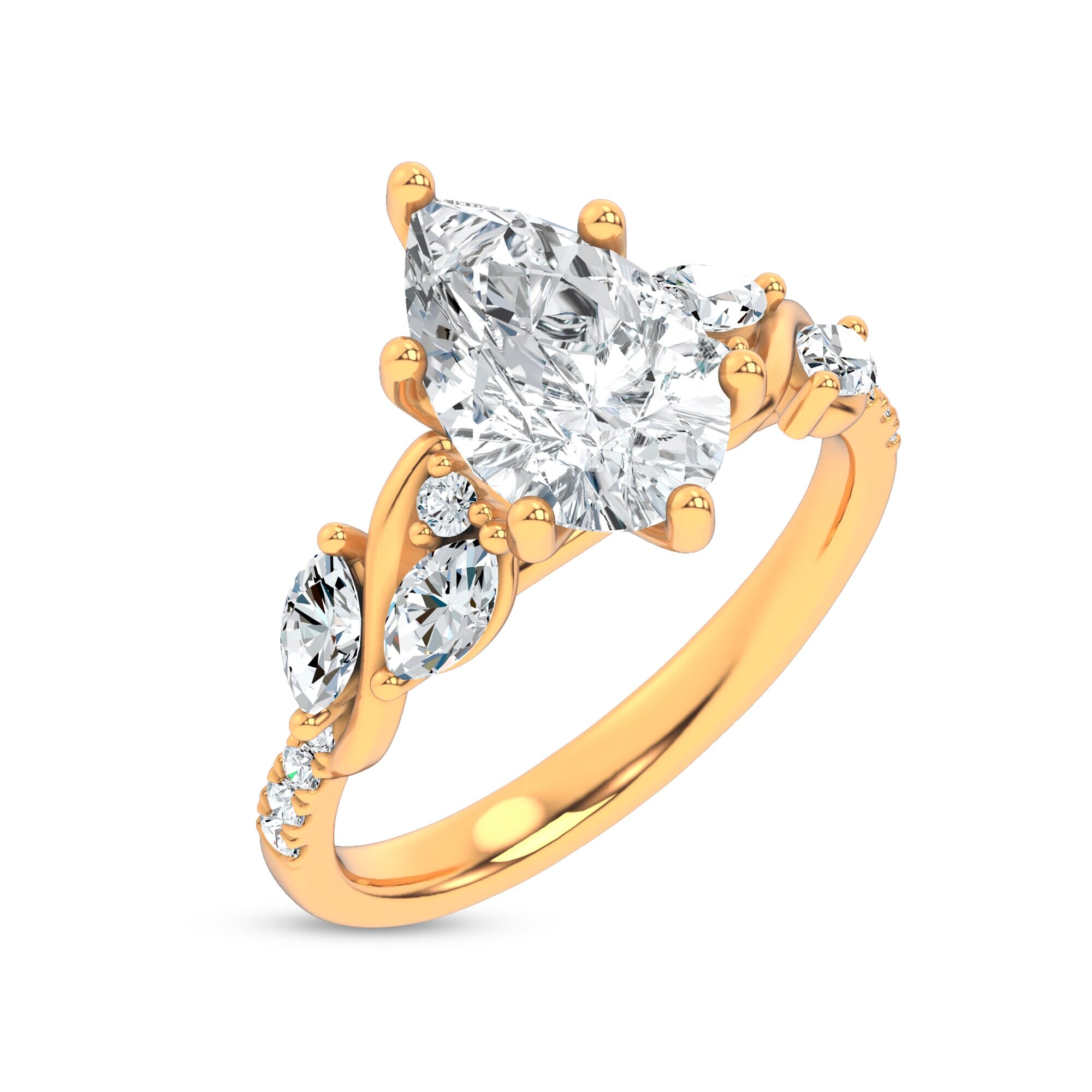 Curved Vine Diamond Pear Engagement Ring