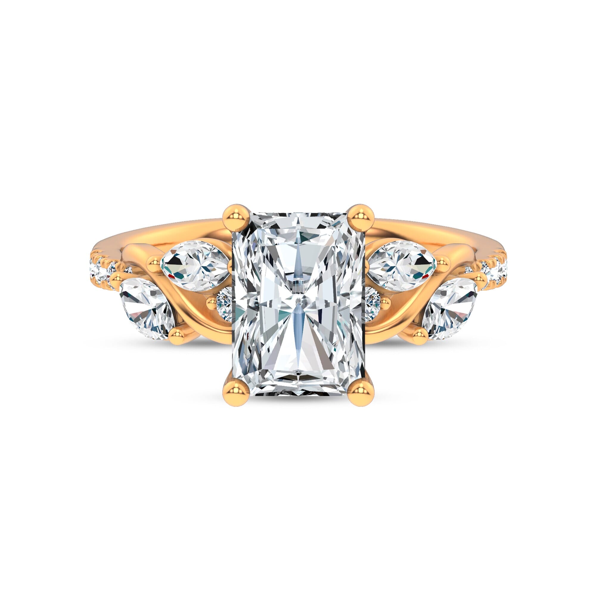 Curved Vine Diamond Radiant Engagement Ring