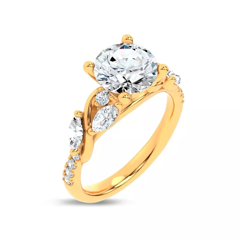 Curved Vine Diamond Round Engagement Ring