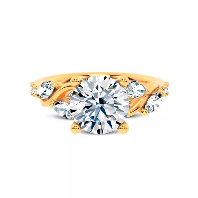 Curved Vine Diamond Round Engagement Ring