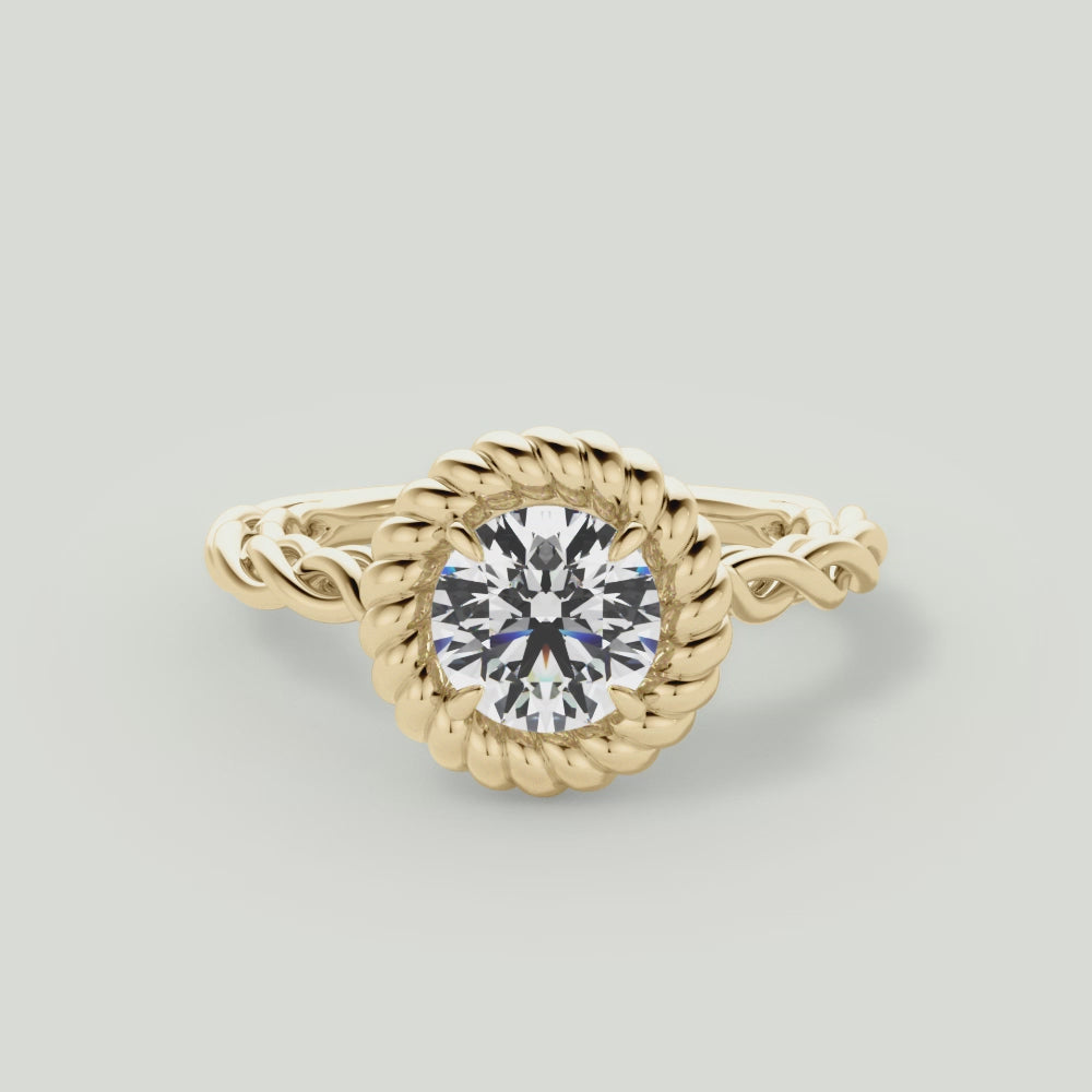 Round Cut Twisted Halo Engagement Ring