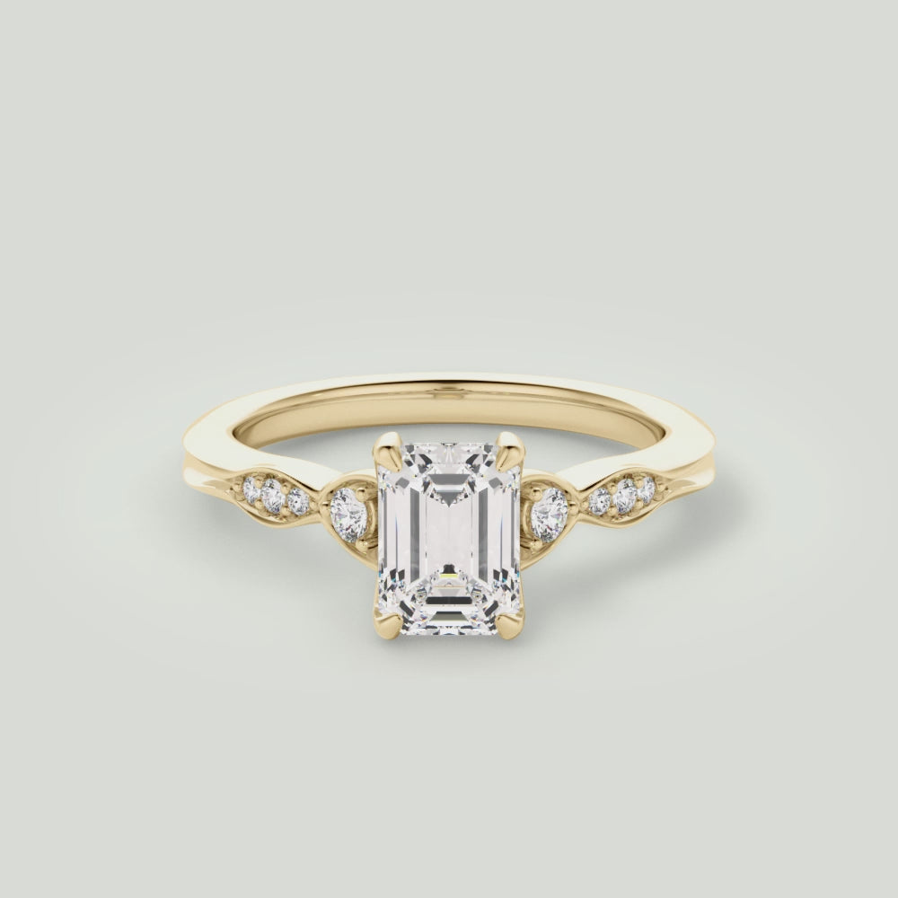 Emerald Cut Vintage Diamond Accent Engagement Ring